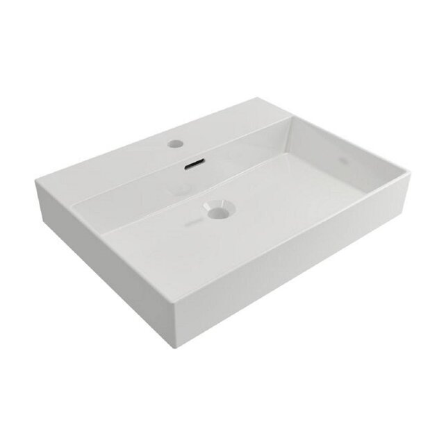 Wastafel Edge 60 cm Glans Wit met kraangat Keramiek  - ronde overloop