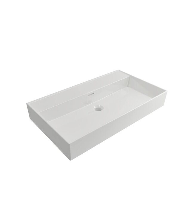 Wastafel Edge 80 cm Glans Wit Met kraangat Keramiek  - ronde overloop