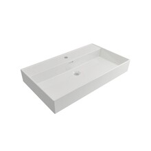 Wastafel Edge 80 cm Glans Wit Met kraangat Keramiek  - ronde overloop