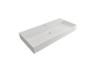 Wastafel Edge 100 cm Glans Wit Met 1 kraangat Keramiek - ronde overloop