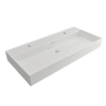 Wastafel Edge 100 cm Glans Wit Met 2 kraangaten Keramiek - ronde overloop