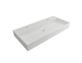 Wastafel Edge 100 cm Glans Wit Met 2 kraangaten Keramiek - ronde overloop