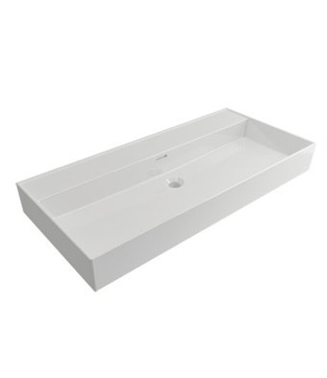 Wastafel Edge 100 cm Glans Wit Met 2 kraangaten Keramiek - ronde overloop