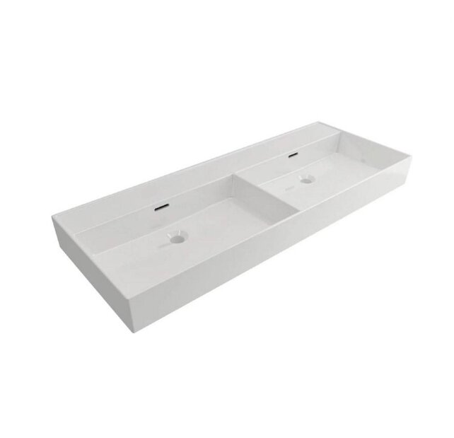 Wastafel Edge Dubbele wasbak 120 cm Glans Wit Zonder kraangat keramiek