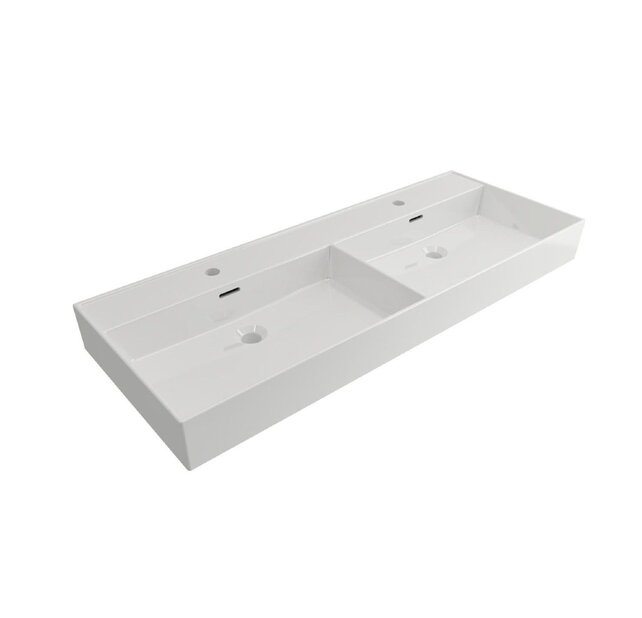 Wastafel Edge Dubbele wasbak 120 cm Glans Wit Zonder kraangat keramiek