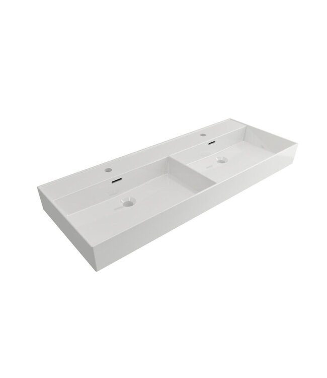 SANI-SUPPLY Wastafel Edge Dubbele wasbak 120 cm Glans Wit Zonder kraangat keramiek