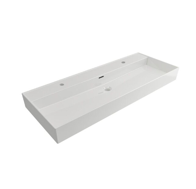 Wastafel Edge Enkele wasbak 120 cm Glans Wit Zonder kraangat keramiek Wastafel Edge Enkele wasbak 120 cm Glans Wit Zonder kraangat keramiek
