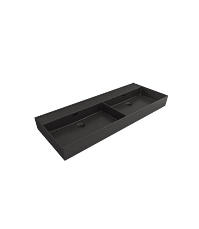 Wastafel Edge Dubbele wasbak 120 cm Mat Zwart Met kraangaten keramiek