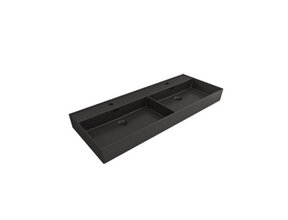 Wastafel Edge Dubbele wasbak 120 cm Mat Zwart Met kraangaten keramiek