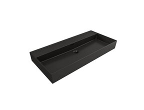 Wastafel Edge 100 cm Mat Zwart Zonder kraangat Keramiek - ronde overloop