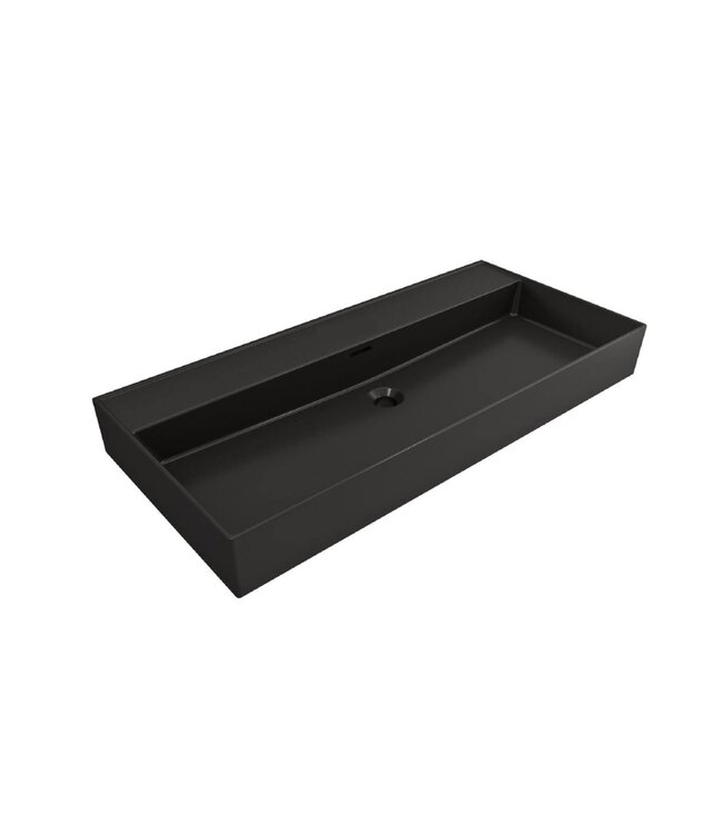 Wastafel Edge 100 cm Mat Zwart Met kraangat (1x) Keramiek - ronde overloop