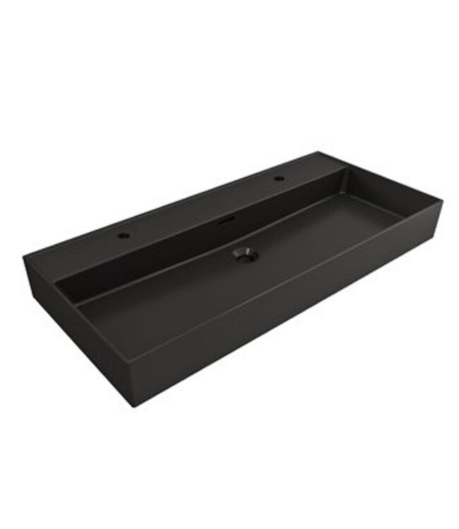 Wastafel Edge 100 cm Mat Zwart Met kraangat (1x) Keramiek - ronde overloop