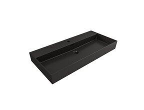 Wastafel Edge 100 cm Mat Zwart Met kraangat (1x) Keramiek - ronde overloop
