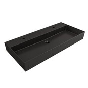 Wastafel Edge 100 cm Mat Zwart Met 2 kraangaten Keramiek - ronde overloop Wastafel Edge 100 cm Mat Zwart Met 2 kraangaten Keramiek - ronde overloop