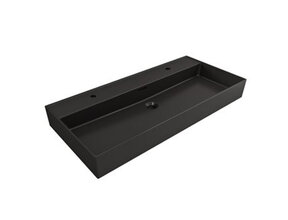 Wastafel Edge 100 cm Mat Zwart Met 2 kraangaten Keramiek - ronde overloop