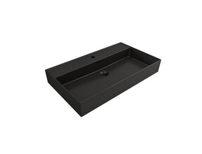 Wastafel Edge 80 cm Mat Zwart met kraangat Keramiek  - ronde overloop