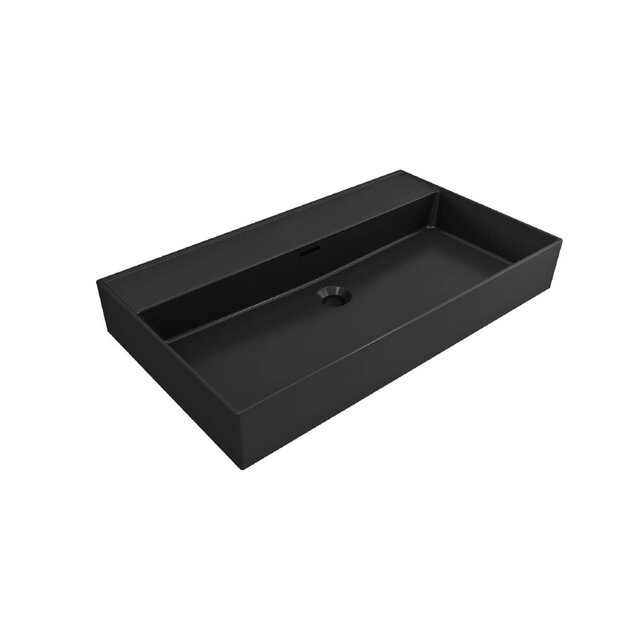 Wastafel Edge 80 cm Mat Zwart zonder kraangat Keramiek  - ronde overloop Wastafel Edge 80 cm Mat Zwart zonder kraangat Keramiek  - ronde overloop