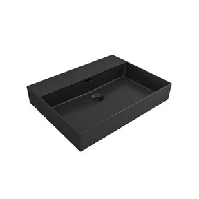 Wastafel Edge 60 cm Mat Zwart zonder kraangat Keramiek  - ronde overloop