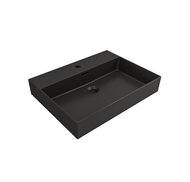 Wastafel Edge 60 cm Mat Zwart zonder kraangat Keramiek  - ronde overloop