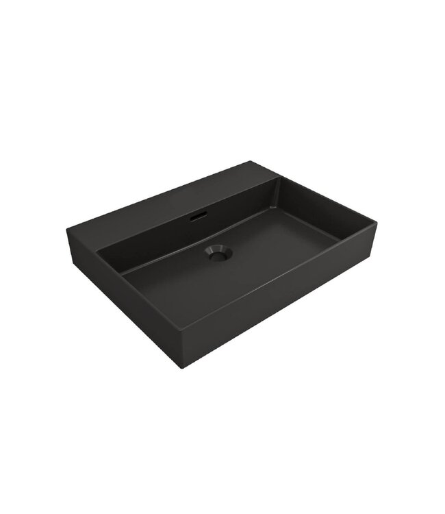 Wastafel Edge 60 cm Mat Zwart met kraangat Keramiek  - ronde overloop