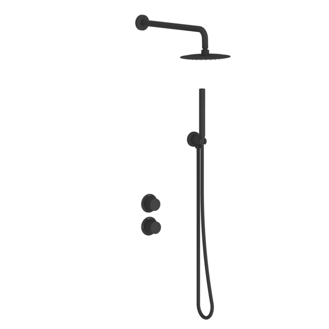 Inbouw regendouche set Ribbed Mat Zwart 25cm