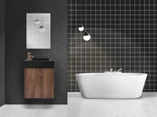 WC Kastje Elite Walnoot Relief Toiletmeubel met Fonteintje en Toiletspiegel