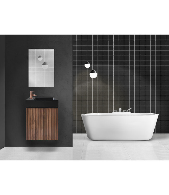 WC Kastje Elite Walnoot Relief Toiletmeubel met Fonteintje en Toiletspiegel