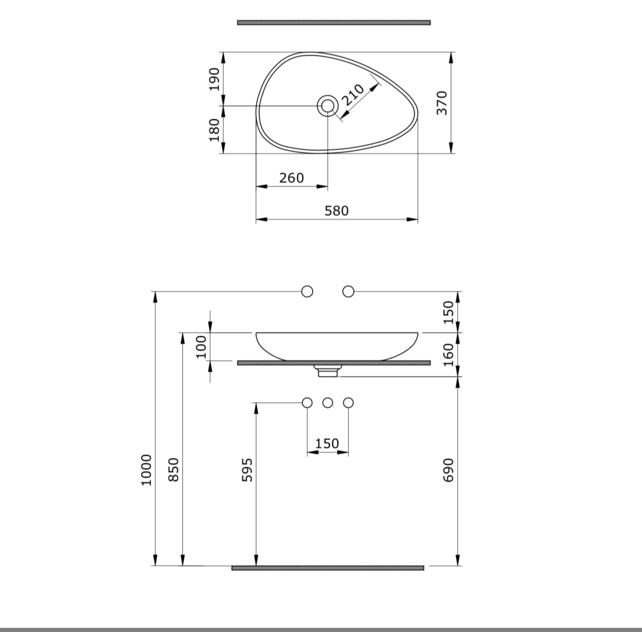 Bocchi Etna Waskom Glans Zwart 58x37x10cm Keramiek
