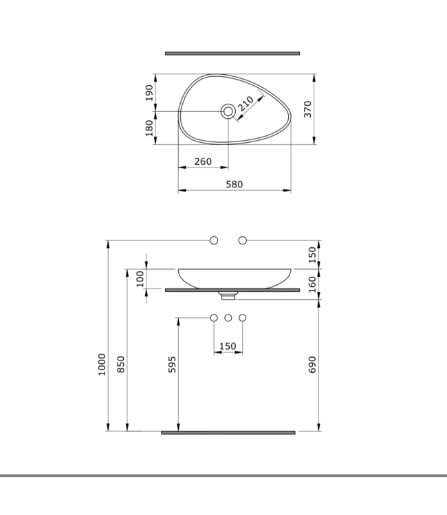 Bocchi Etna Waskom Glans Zwart 58x37x10cm Keramiek