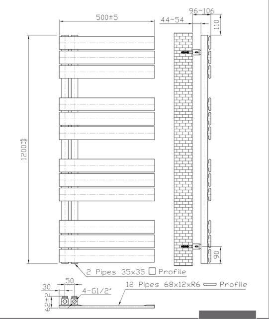 Handdoekradiator BUC Wit 120x50 cm 593 Watt Links aansluiting Handdoekradiator BUC Wit 120x50 cm 593 Watt Links aansluiting
