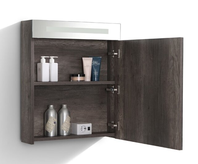 Spiegelkast Quatro Century Oak 58x70 cm LED verlichting Stopcontact met schakelaar Spiegelkast Quatro Century Oak 58x70 cm LED verlichting Stopcontact met schakelaar