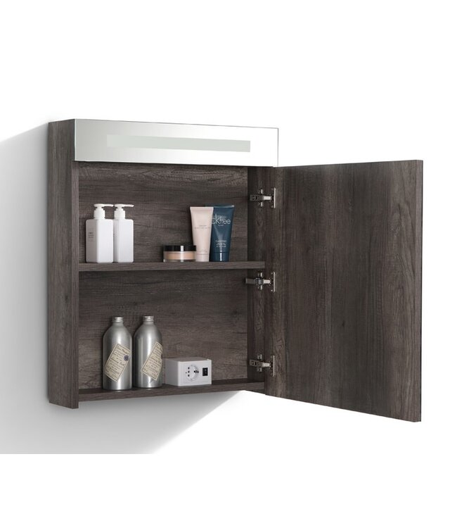 Spiegelkast Quatro Century Oak 58x70 cm LED verlichting Stopcontact met schakelaar
