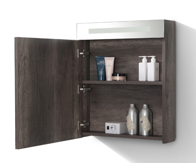 Spiegelkast Quatro Century Oak 58x70 cm LED verlichting Stopcontact met schakelaar Spiegelkast Quatro Century Oak 58x70 cm LED verlichting Stopcontact met schakelaar