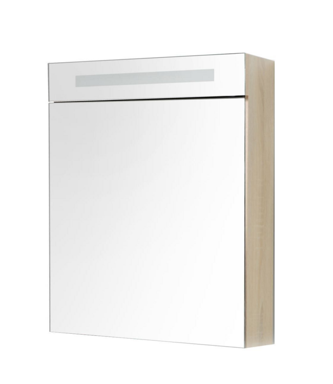 Spiegelkast Quatro Licht Eiken 58x70 cm LED verlichting Stopcontact met schakelaar