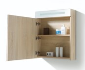 Spiegelkast Quatro Licht Eiken 58x70 cm LED verlichting Stopcontact met schakelaar Spiegelkast Quatro Licht Eiken 58x70 cm LED verlichting Stopcontact met schakelaar