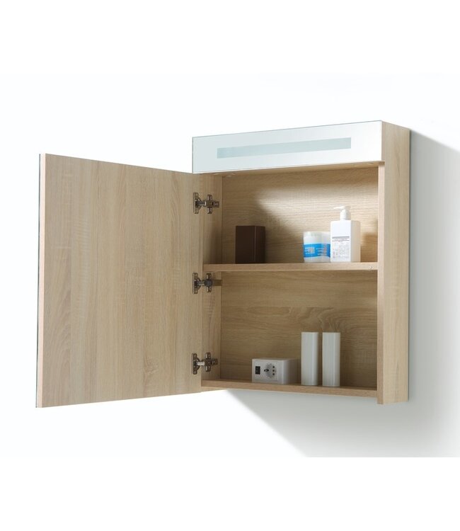 Spiegelkast Quatro Licht Eiken 58x70 cm LED verlichting Stopcontact met schakelaar