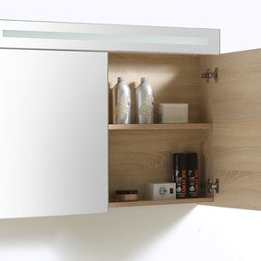 Spiegelkast Quatro Licht Eiken 100x70 cm LED verlichting Stopcontact met schakelaar