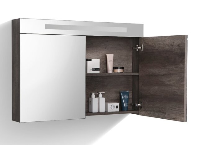 Spiegelkast Quatro Century Oak 100x70 cm LED verlichting Stopcontact met schakelaar Spiegelkast Quatro Century Oak 100x70 cm LED verlichting Stopcontact met schakelaar