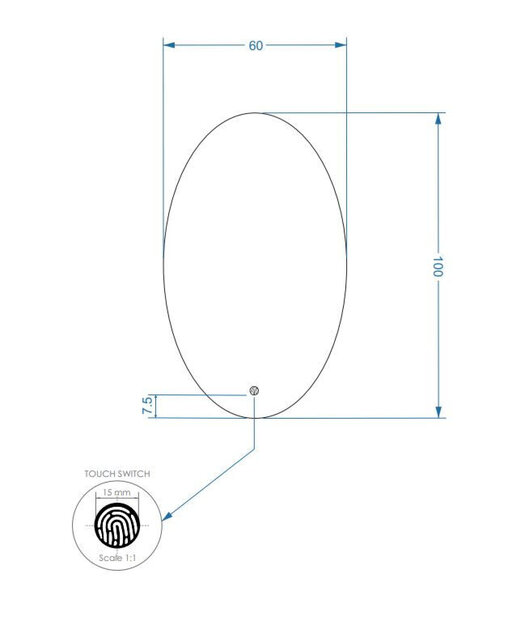Gliss Design Badkamerspiegel Ovaal Verticaal 100x60 cm met dimbaar LED-verlichting en verwarming