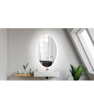 GLISS DESIGN Gliss Design Badkamerspiegel Ovaal Verticaal 100x60 cm met dimbaar LED-verlichting en verwarming