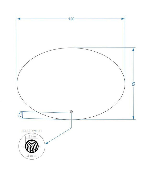 GLISS DESIGN Gliss Design Badkamerspiegel Ovaal 120x80 cm met dimbaar LED-verlichting en verwarming