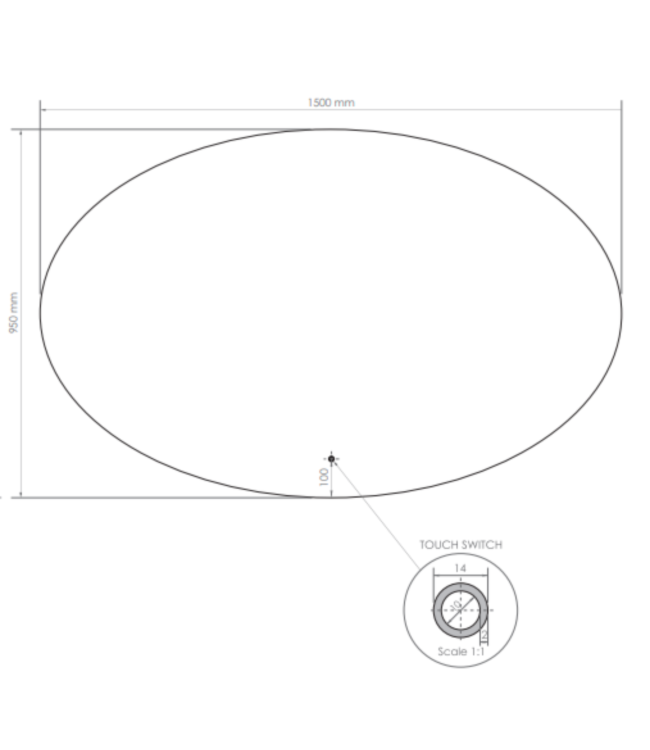 Gliss Design Badkamerspiegel Ovaal 150x95 cm met dimbaar LED-verlichting en verwarming