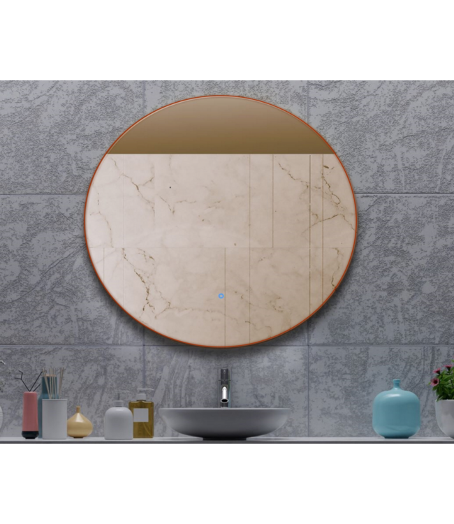 Gliss Design Ronde Spiegel Oko koper 120 cm met dimbaar LED-verlichting en verwarming