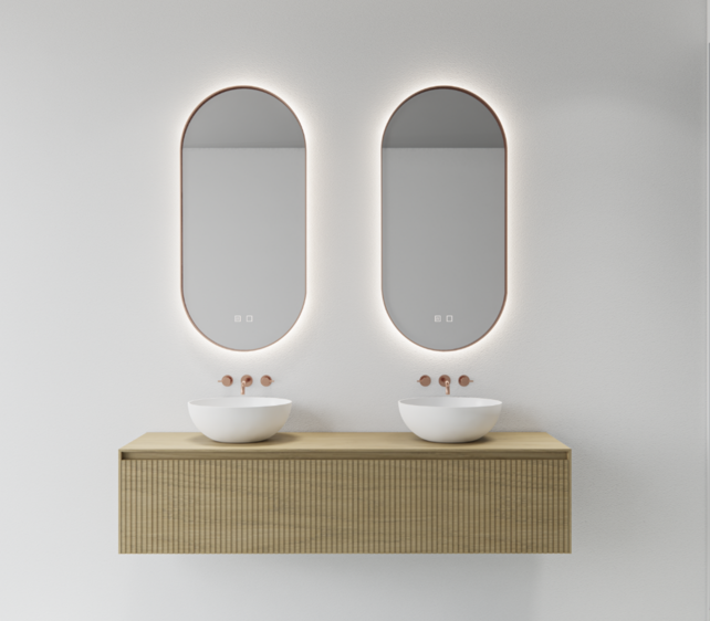 Gliss Design Aura Ovale Spiegel Mat Goud 40x100 cm met dimbaar LED-verlichting en verwarming