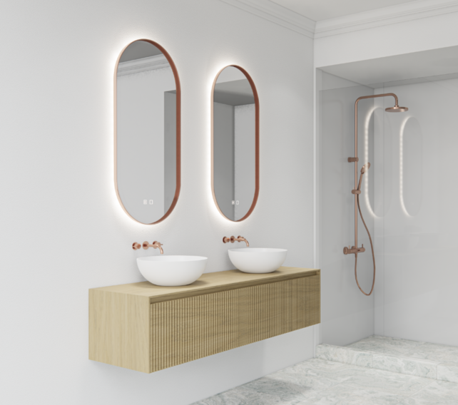 Gliss Design Aura Ovale Spiegel Mat Goud 40x100 cm met dimbaar LED-verlichting en verwarming