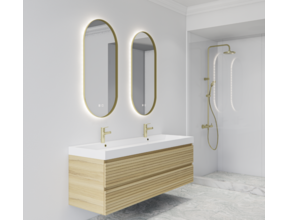 Gliss Design Aura Ovale Spiegel Mat Goud 40x100 cm met dimbaar LED-verlichting en verwarming