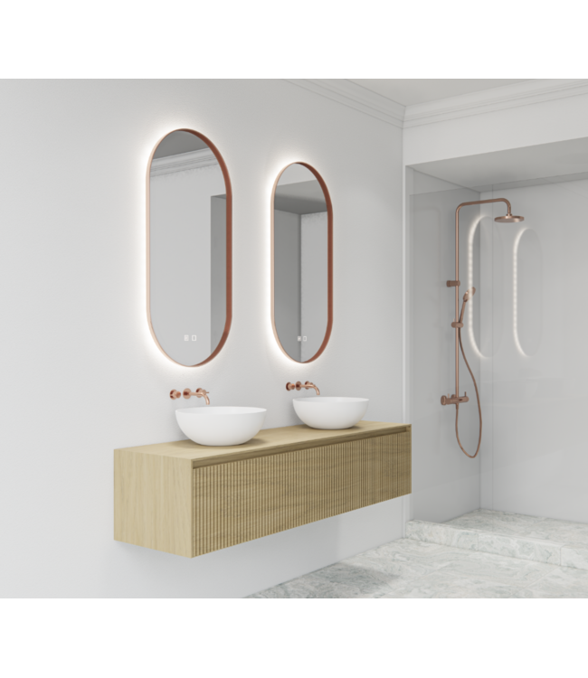 Gliss Design Aura Ovale Spiegel Mat Goud 50x100 cm met dimbaar LED-verlichting en verwarming