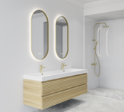 Gliss Design Aura Ovale Spiegel Mat Goud 50x100 cm met dimbaar LED-verlichting en verwarming Gliss Design Aura Ovale Spiegel Mat Goud 50x100 cm met dimbaar LED-verlichting en verwarming