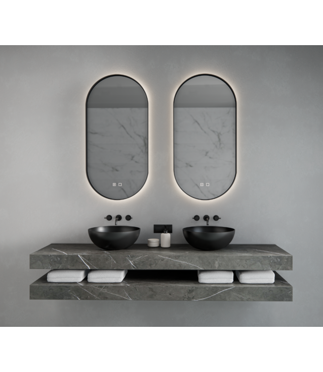 GLISS DESIGN Gliss Design Aura Ovale Spiegel Mat Goud 50x100 cm met dimbaar LED-verlichting en verwarming