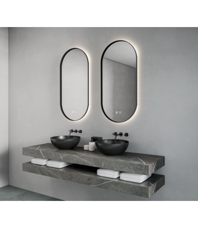 Gliss Design Aura Ovale Spiegel Mat Goud 50x100 cm met dimbaar LED-verlichting en verwarming